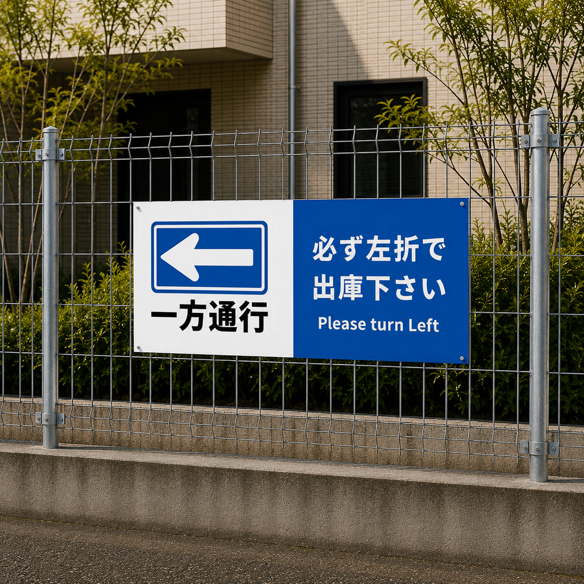 一方通行　左折　看板　プレート　900　450　アルミ複合板　フェンス