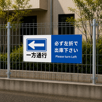 一方通行　左折　看板　プレート　900　450　アルミ複合板　フェンス