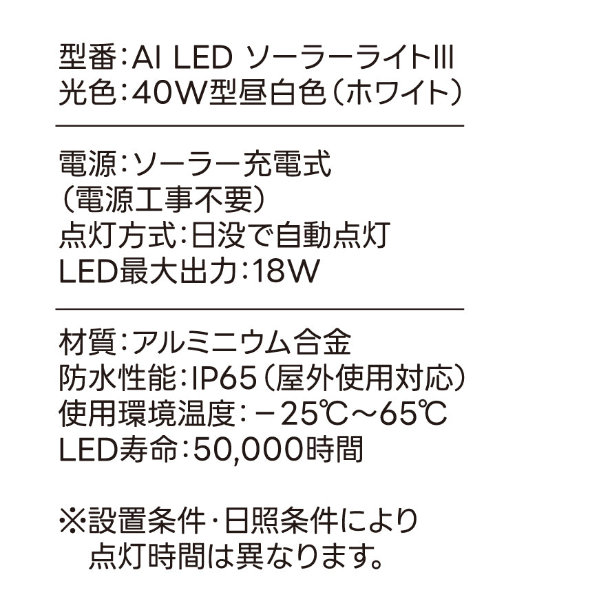 ソーラーLEDライト　W1200